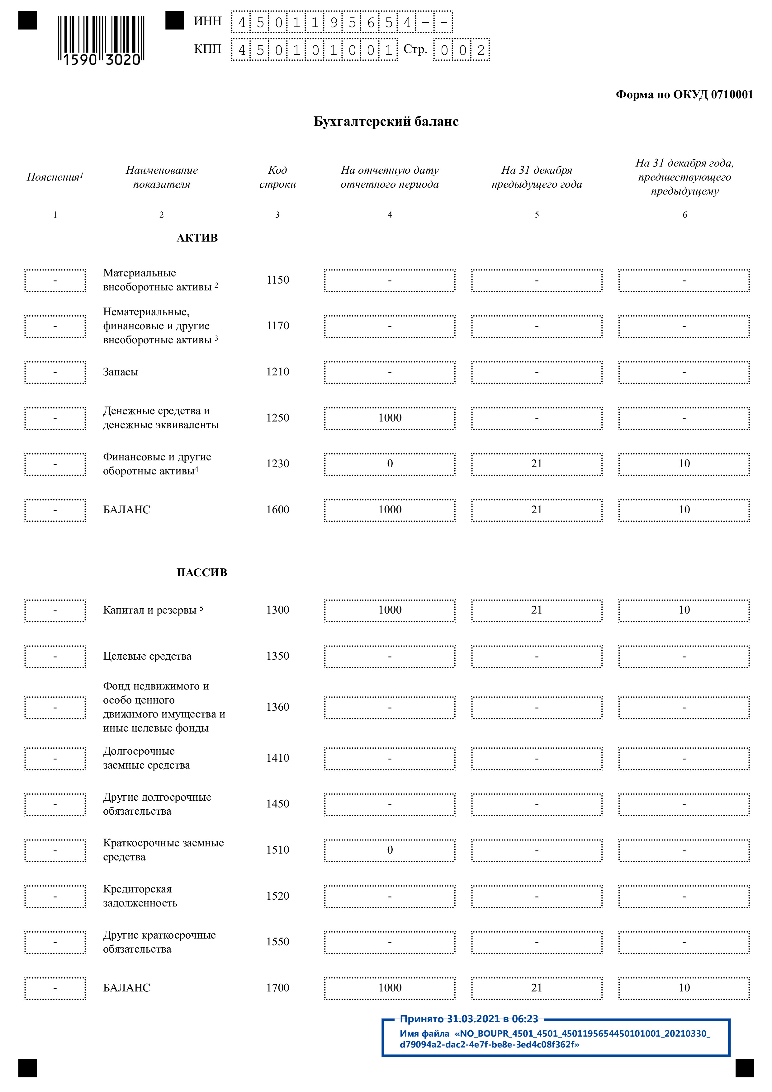 Бухгалтерская финансовая отчетность за 2020 г.